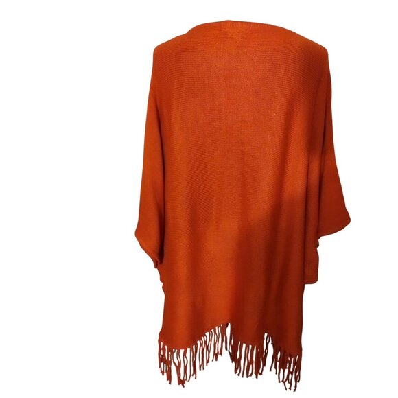KATE & MALLORY SWEATER/PONCHO WITH BOTTOM FRINGE-SIZE: 3X-COLOR:  RUST - Picture 2 of 6